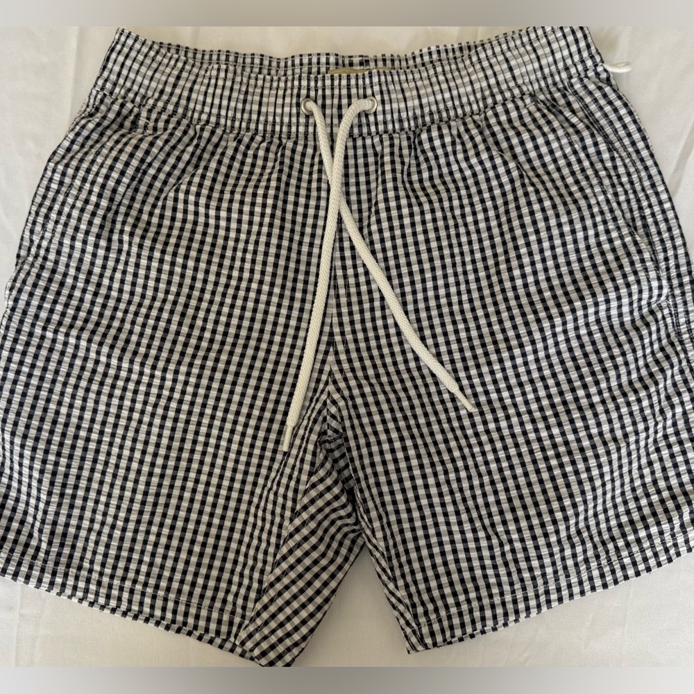 J. Crew Black & White Gingham Swim Trunks
